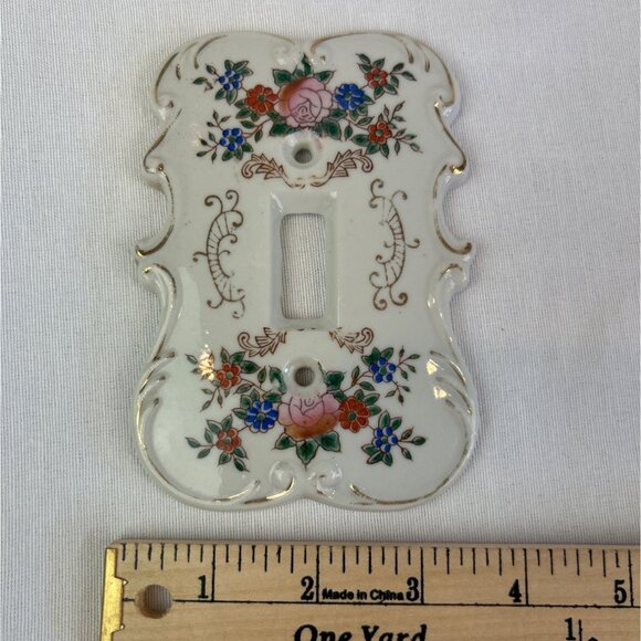 Vintage Porcelain Floral Double Light Switch Plate Cover Gold Accents S7310 - Picture 8 of 9